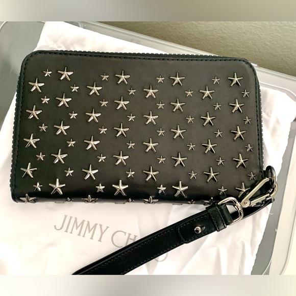Jimmy Choo Carter BLS Biker Leather Star Studded Clutch Unisex - Picture 1 of 12